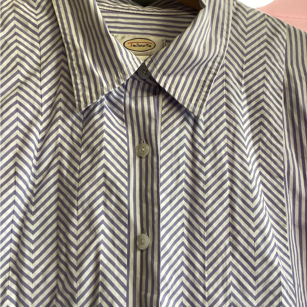 Talbots Women's Purple and White Striped Button-Down Shirt - Picture 3 of 5